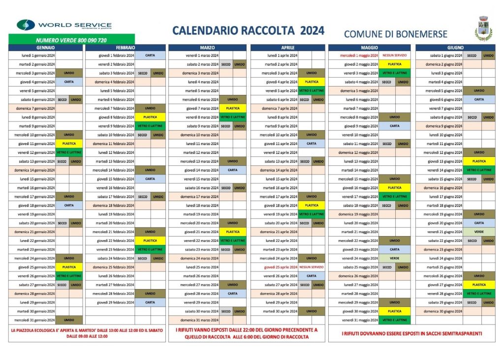 Calendario raccolta differenziata 2024 / Avvisi / Novità / Unione dei  Comuni Lombarda della Valletta in Liquidazione - Unione dei Comuni Lombarda  della Valletta in Liquidazione